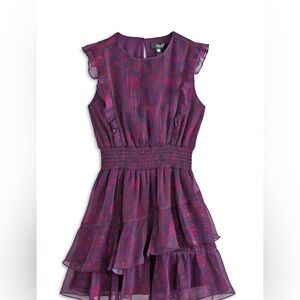 Girls Aqua Paisley Flutter Chiffon Mini Dress - Size S (7/8)